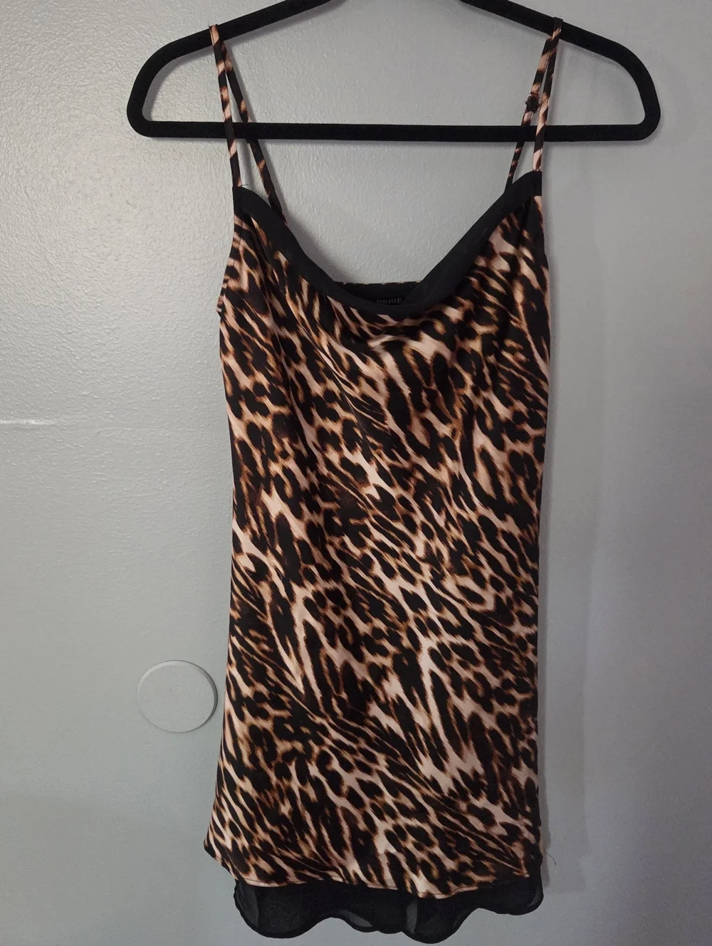 Forever 21 Womens Leopard Print Satin Slip Babydoll Mini Dress. Sz S Y2k - Picture 2 of 6
